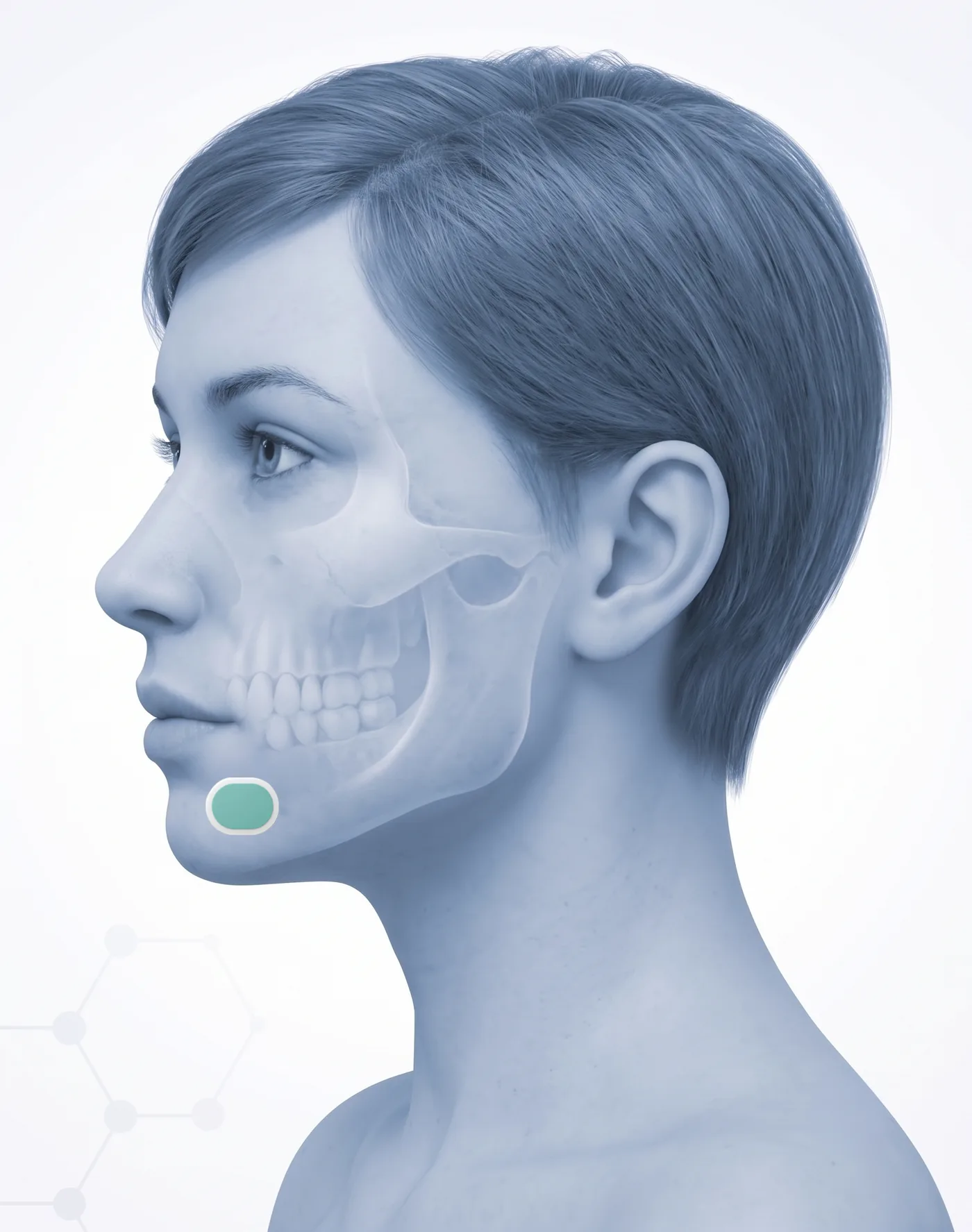 The TD-IntelGel buccal patch placed against the inside of the cheek, absorbing directly into the bloodstream